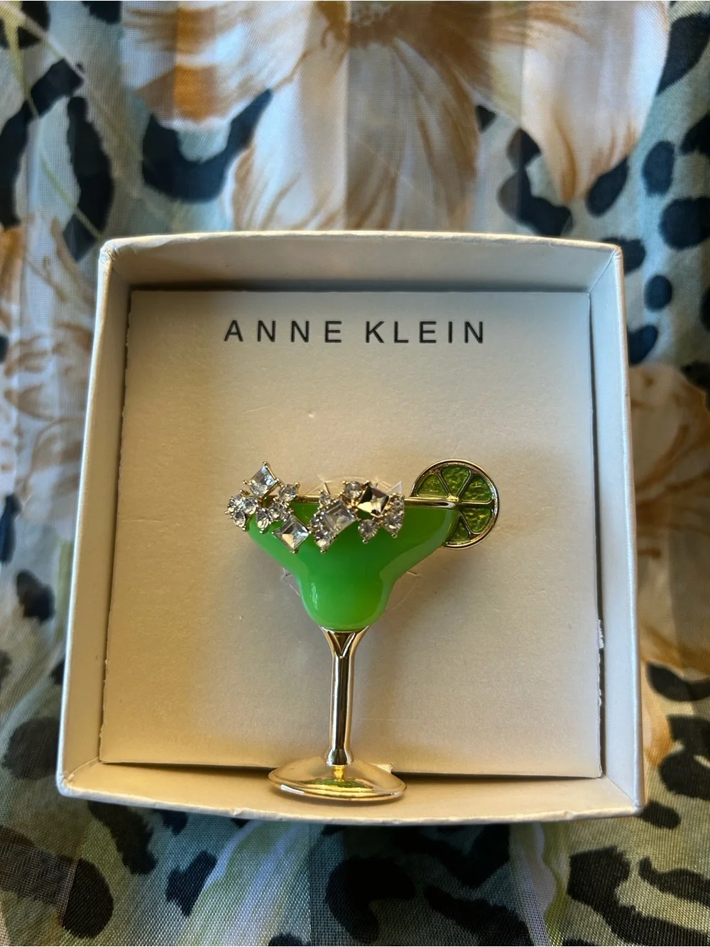 Anne Klein Gold-Tone Crystal & Stone Margarita Pin